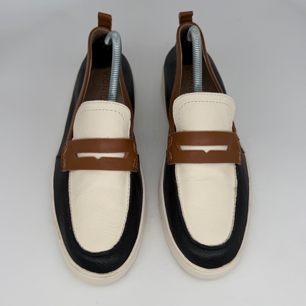 Vionic Uptown Leather Penny Loafer Sneaker Size 10.5 Black White Tan Modern